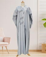 Load image into Gallery viewer, LIGHT GREY KOREAN SATIN WITH DARK GREY EMBROIDERY
