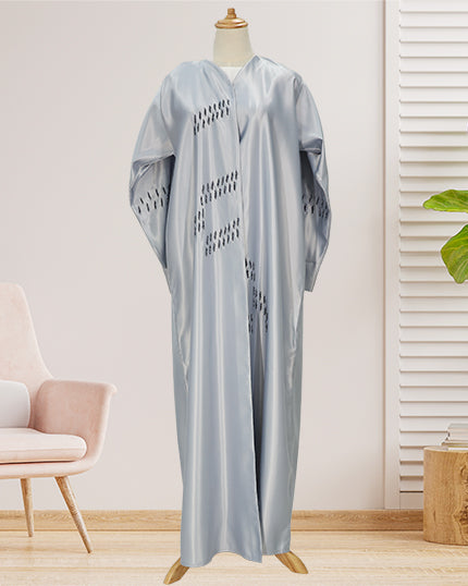 LIGHT GREY KOREAN SATIN WITH DARK GREY EMBROIDERY
