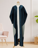 Load image into Gallery viewer, TURQOISE SATIN ABAYA WITH SIDE L GREEN PATCH AND EMB