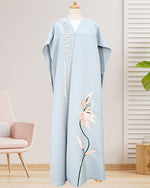 Load image into Gallery viewer, L.BLUE KOREAN SATIN WITH ONE SIDE TASSEL AND OTHER SIDE PEACH FLOWER MACHINE EMB