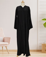 Load image into Gallery viewer, BLACK NIDA ABAYA WITH SIDE BLACK FLORAL PATCH