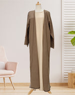 Load image into Gallery viewer, BROWN TIKKI FABRIC ABAYA WITH FRAY ON CF &amp; SLEEVES