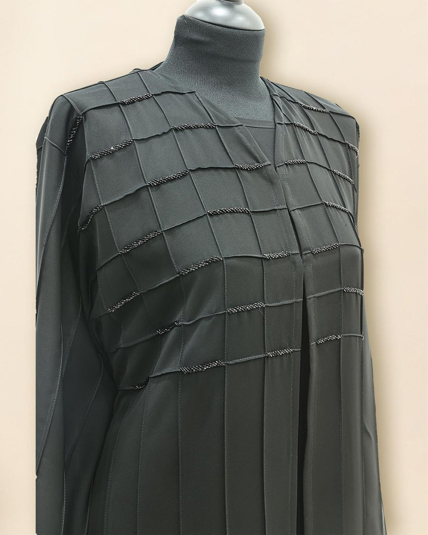 CHECKED PINTUCKS WITH EMBROIDERY BLACK NIDA ABAYA