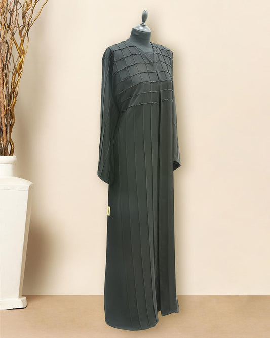 CHECKED PINTUCKS WITH EMBROIDERY BLACK NIDA ABAYA