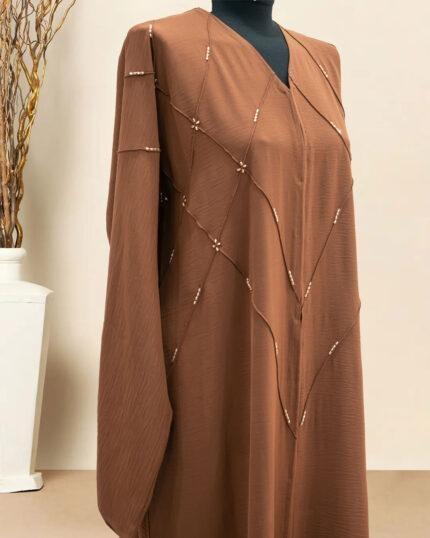 BROWN CY BEAD CROSS TUCK ABAYA